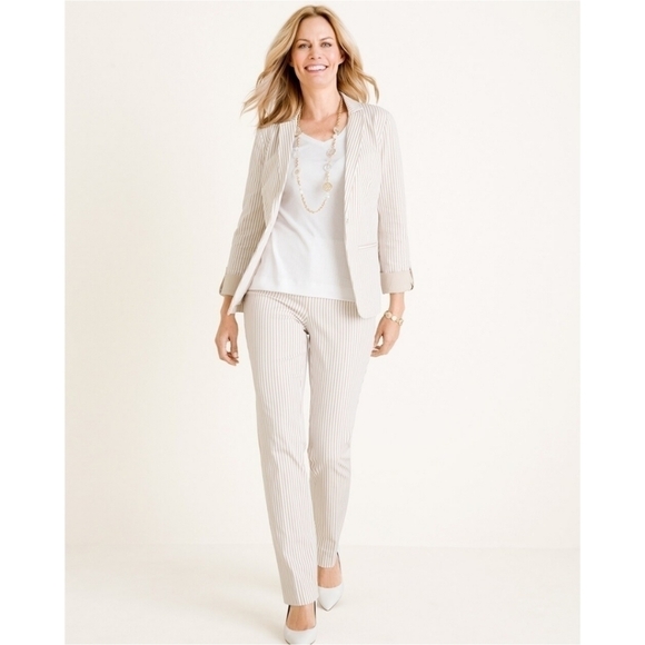 Chico's Secret Stretch Striped Straight Leg Slimming Pants - Picture 2 of 12